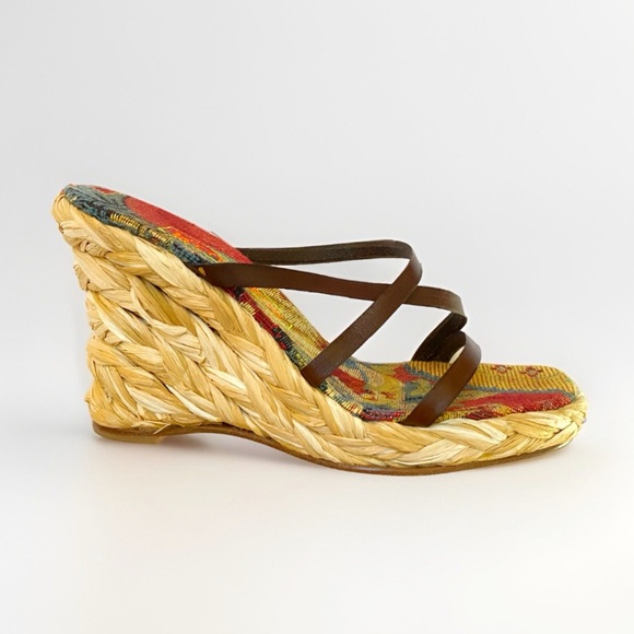 Robert Clergerie Shoes - ROBERT CLERGERIE BROWN LEATHER STRAPS OPEN TOE BRAIDED ESPADRILLE WEDGES